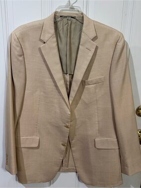 Hickey Freeman Beige Single-Breasted Blazer Two Button Wool Silk Made in USA
